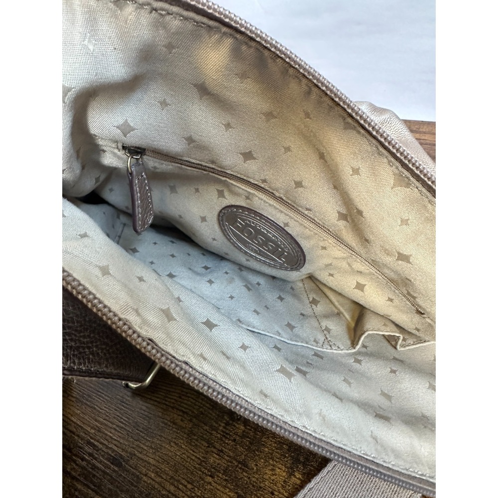 Fossil Metallic Bronze Pebbled Leather Utility Crossbody Bag Multi Pocket Large - Picture 10 of 16